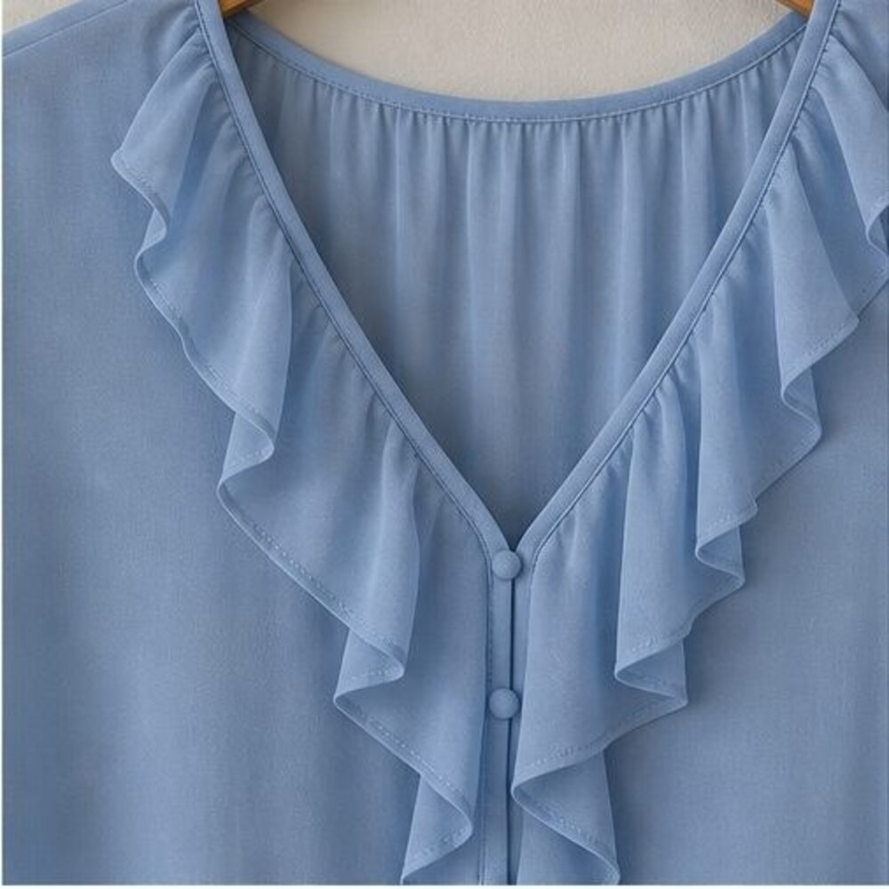 Blue Ruffle Blouse - Picture 4 of 6